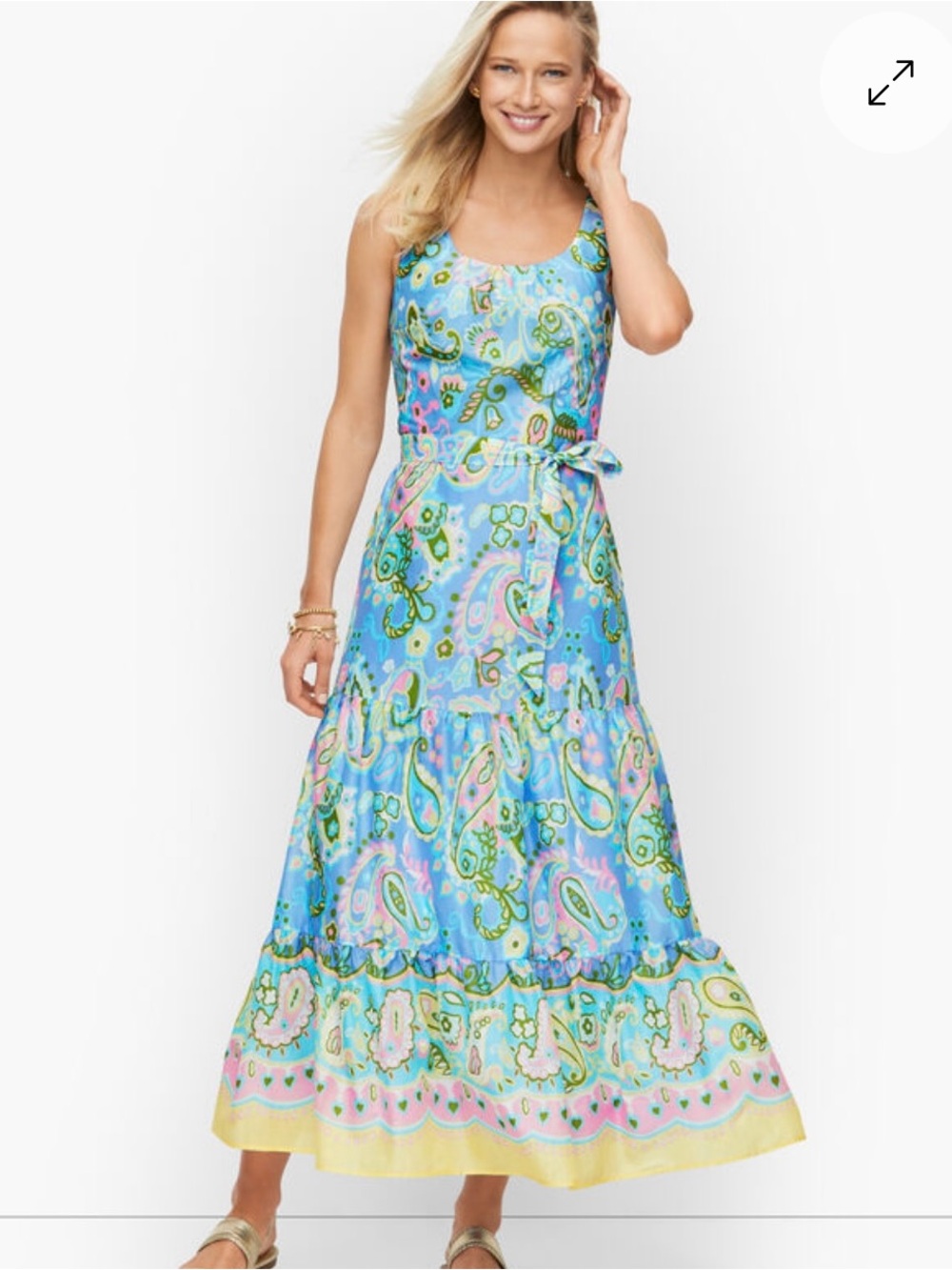 Talbots Petite Paisley Tiered Maxi Dress 100% Cotton Sz 6P